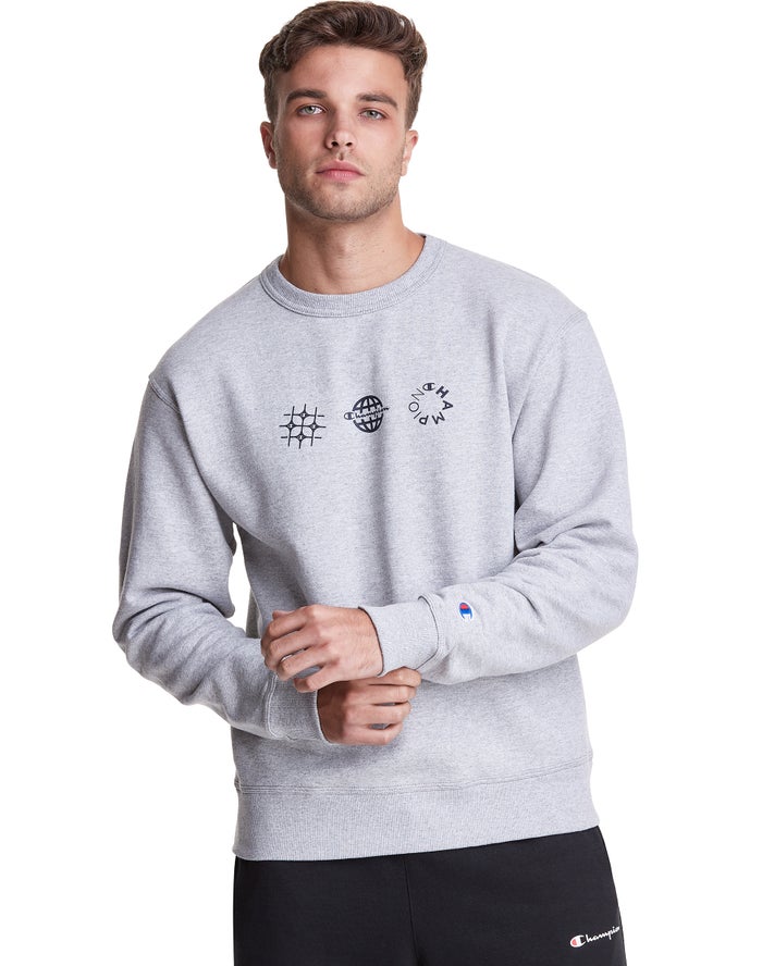 Champion Powerblend Fleece Crew Multi-Logos - Miesten Harmaat Collegepaita - Suomi 4137825-DO